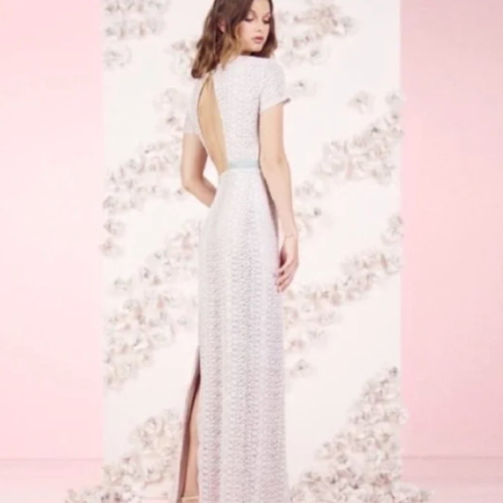 LC Lauren Conrad Blush Pink Lace Open Back  Gown  Runway Limited Edition 6